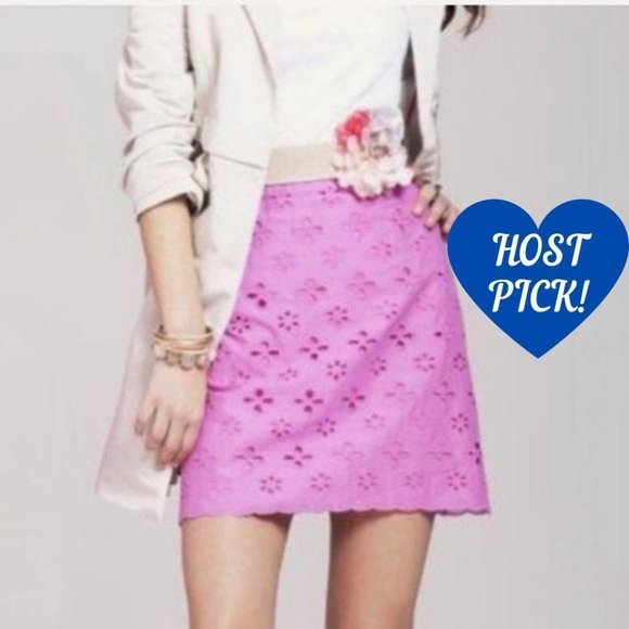 LOFT Floral Eyelet Ribbon Waist Scallop Hem Skirt - Picture 2 of 7